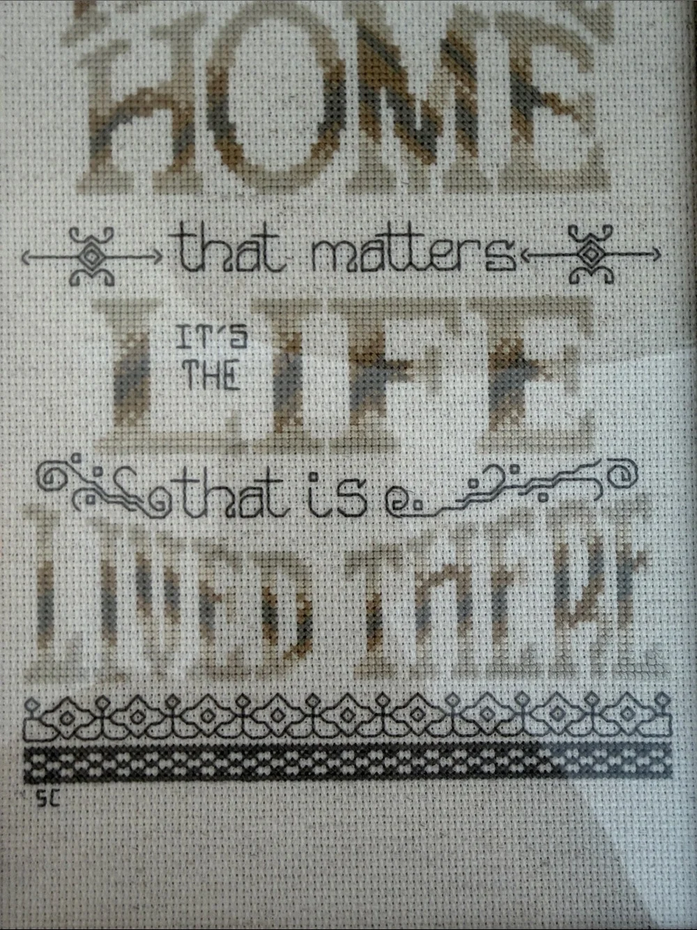 Vintage Handmade Cross-Stitch Cottagecore Home Art.